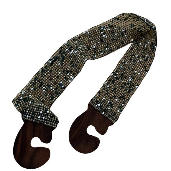 Vintage Beaded Elastic Belt with Wooden Interlocking Buckle S main image 8